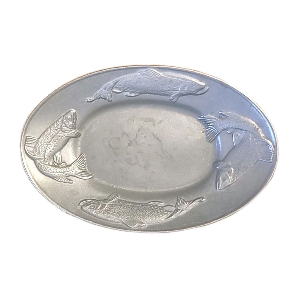 Wilton* Armetale Creel and Trout Oval Serving Platter 18" RARE FIND!